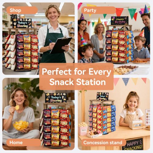 Emfogo Chip Rack Display Stand, 5-Tier Snack Rack with 50 Movable Clips