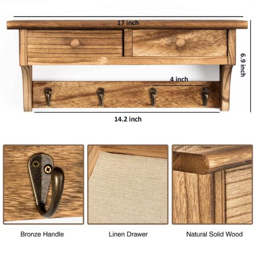 Emfogo Coat Hooks Mounted, Rustic Wood Coat Rack Mount Shelf with Hooks, Farmhouse Coat Rack with Shelf & Coat Hook for Entryway, Mudroom, Bedroom, Kitchen, Bathroom
