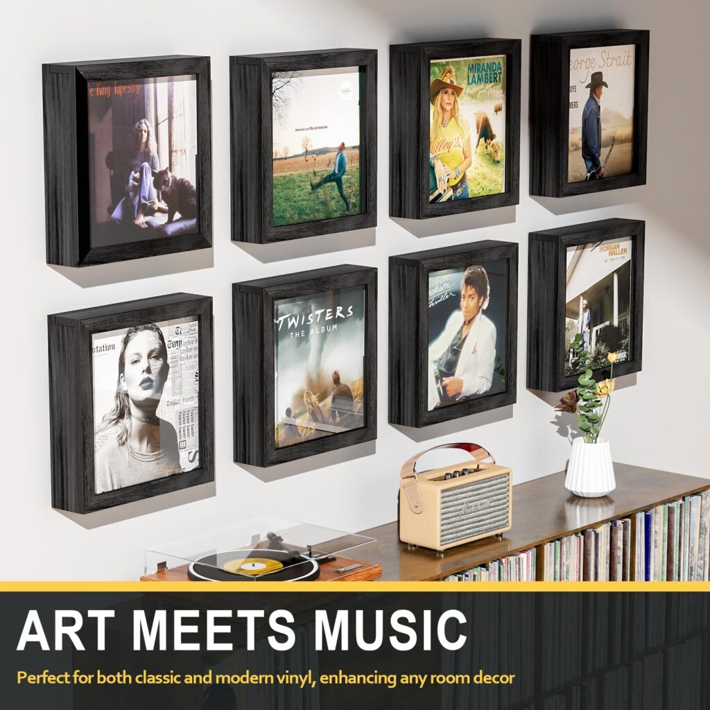 Emfogo 2 Pack Vinyl Record Frame, Album Frames for Display Up to 20 Records, Vinyl Frame for 12x12 Inch LP Album Cover