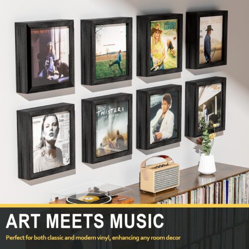Emfogo 2 Pack Vinyl Record Frame, Album Frames for Display Up to 20 Records, Vinyl Frame for 12x12 Inch LP Album Cover