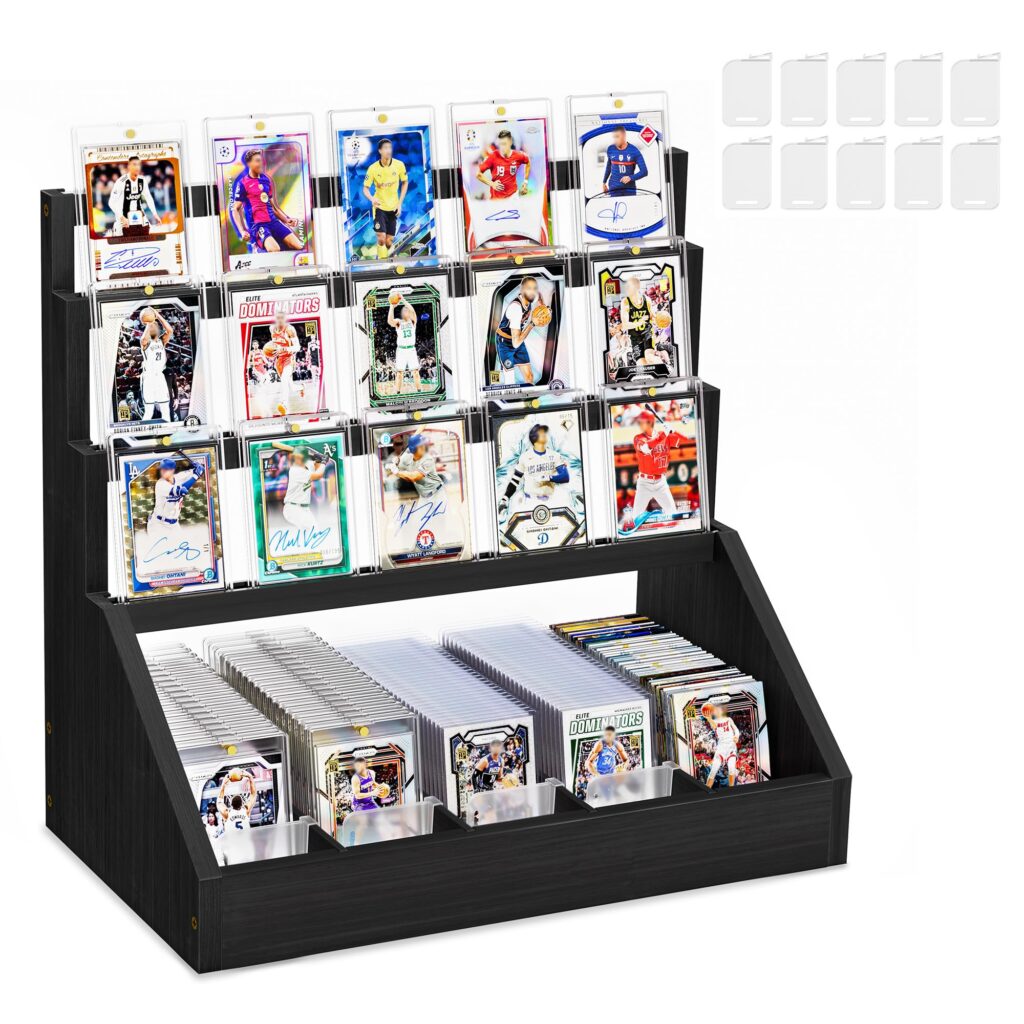 Emfogo 3-Tier Trading Card Display Stand with 5-Row Storage - Black