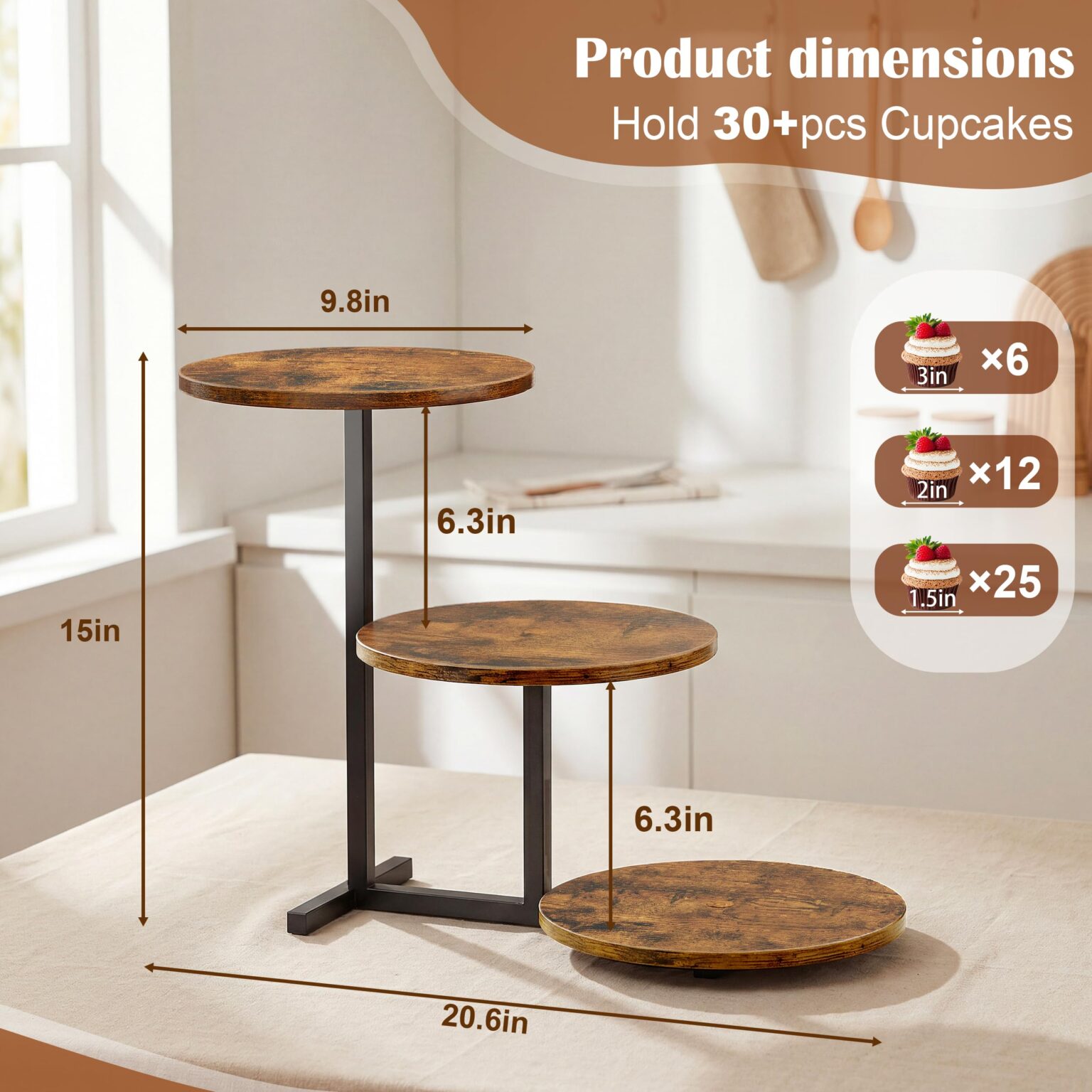 Emfogo 3 Tier Cupcake Tower Stand for 24 Cupcakes, Wooden Tiered Tray Stands, Display Cup Cake Dessert Tower for Party Afternoon Tea, Food Holder Stand for Baby Shower Wedding Birt