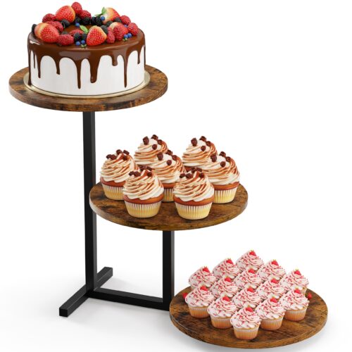 Emfogo 3 Tier Cupcake Tower Stand for 24 Cupcakes, Wooden Tiered Tray Stands, Display Cup Cake Dessert Tower for Party Afternoon Tea, Food Holder Stand for Baby Shower Wedding Birt