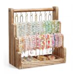 Emfogo Jewelry Organizer Stand, 4 Tier Wood Bracelet Holder With Necklace Holder, Rustic Large Capacity Jewelry Holder Display for Bracelets Bangles Necklaces Rings Watches