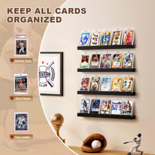 Emfogo Trading Card Display Shelf for Wall, Holds 20 Sports Cards, 4 Pack
