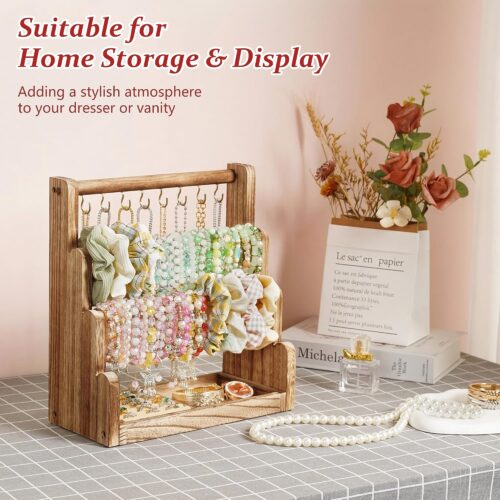 Emfogo Jewelry Organizer Stand, 4 Tier Wood Bracelet Holder With Necklace Holder, Rustic Large Capacity Jewelry Holder Display for Bracelets Bangles Necklaces Rings Watches