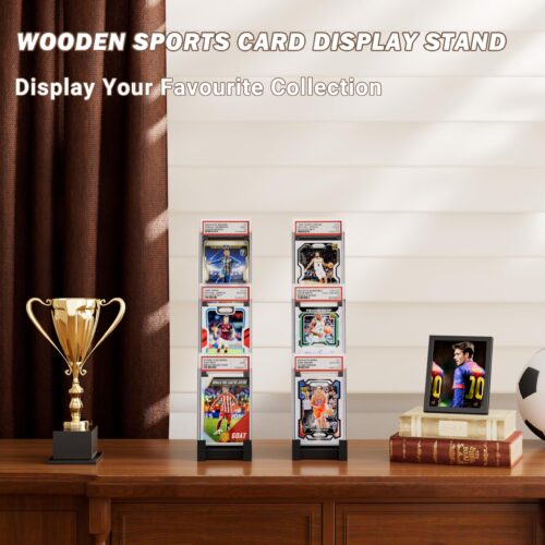 Emfogo Card Display Stand 2 Pack, Wooden 3 Tier Sports Graded Card Display