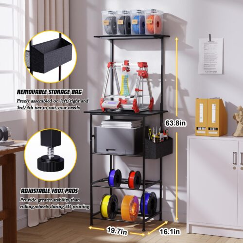 Emfogo 3D Printer Stand with Filament Storage, 5 Tier 3D Printer Table with Storage Bag, 3D Printing Desk Wall Anchorage for Home Office Workshop Studio