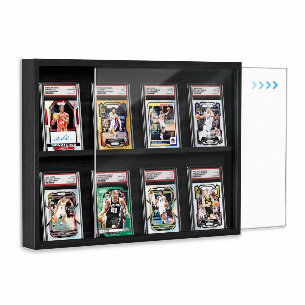 Emfogo Card Display Case, Trading Card Display Frame Wall Mount, Wooden Baseball Card Display Case with Clear View, Graded Sports Card Display for Trading Card Collection