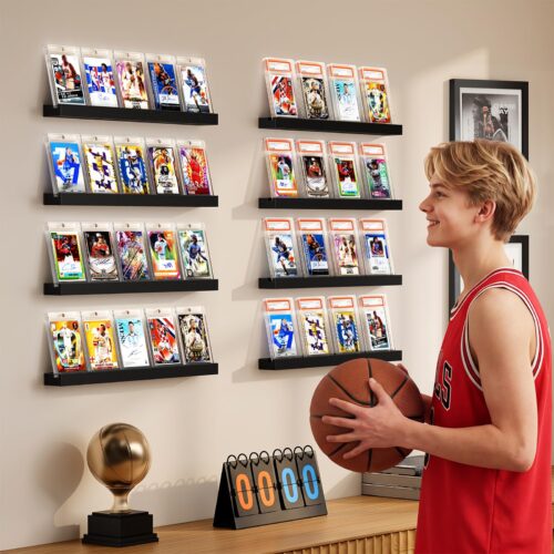 Emfogo Trading Card Display Shelf for Wall, Holds 20 Sports Cards, 4 Pack