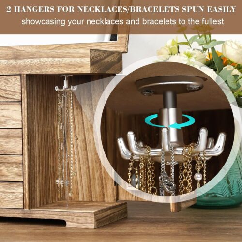Emfogo Jewelry Box for Women Girls, Rustic Wooden Jewelry Organizer Box with Mirror, 5 Layer Jewelry Storage Case Display for Necklaces Earrings Rings Bracelets Valentine's Day