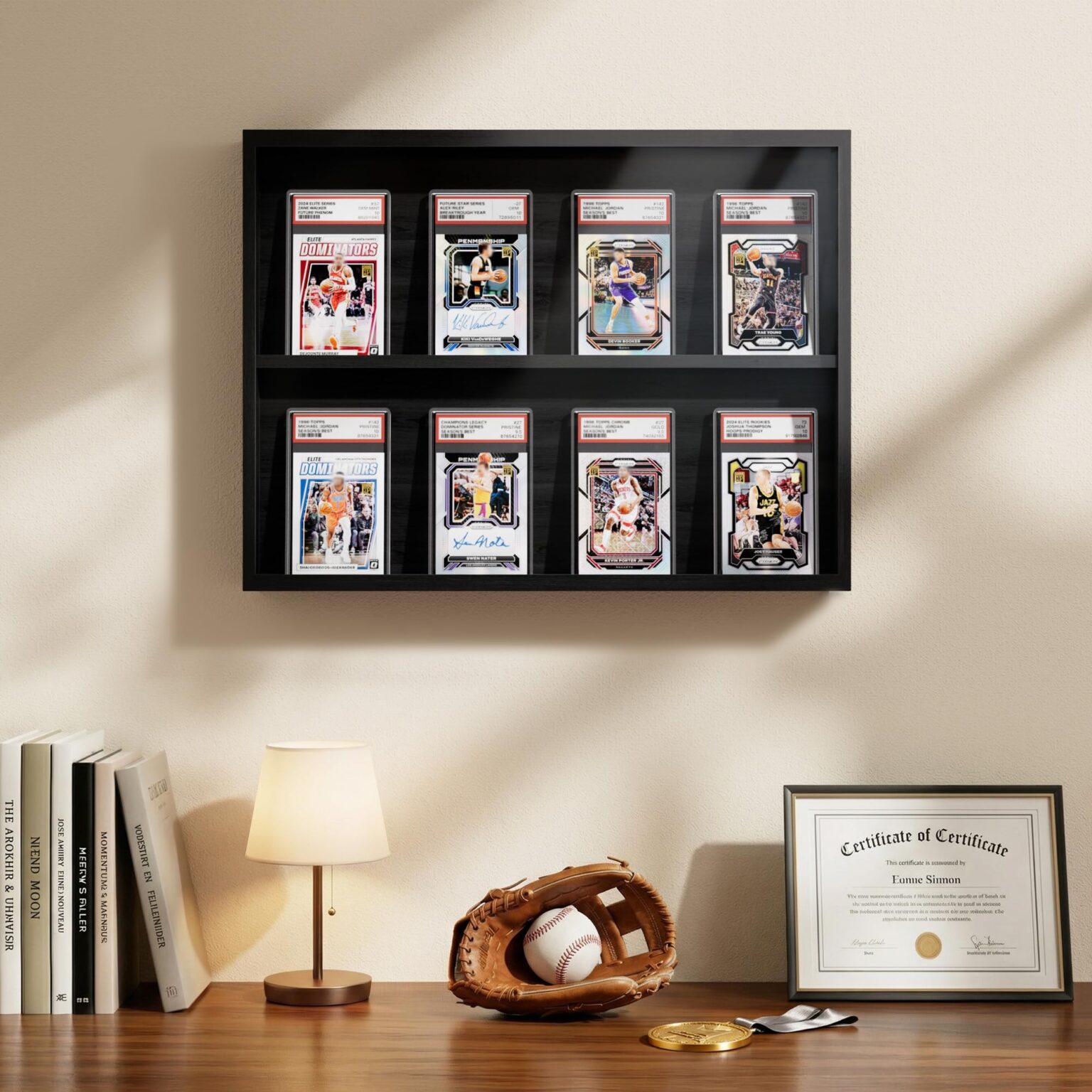 Emfogo Card Display Case, Trading Card Display Frame Wall Mount, Wooden Baseball Card Display Case with Clear View, Graded Sports Card Display for Trading Card Collection