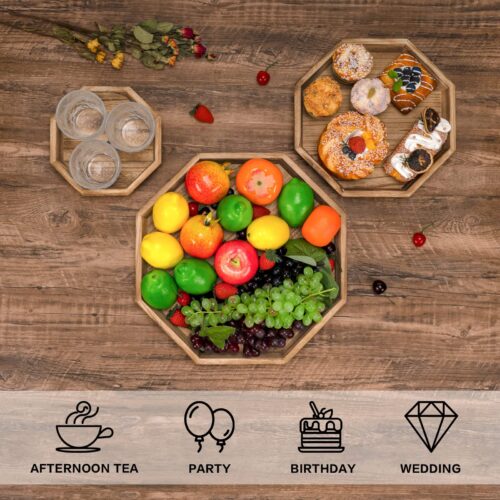 Emfogo Tiered Tray, Wood 3 Tier Farmhouse Decorative Tray for Cakes Cupcakes Desserts Fruits, Serving Tray Stand for Party Wedding Home Decor
