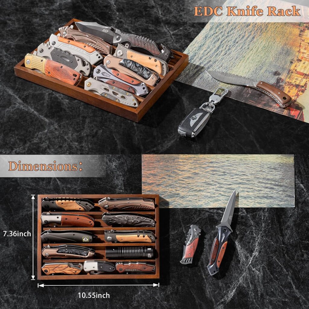 Emfogo Large Pocket Knife Display, EDC Tray Fits Pocket Knives & EDC Flashlight