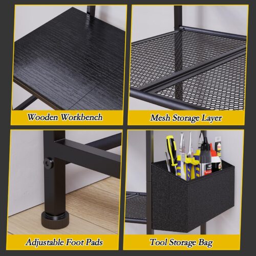 Emfogo 3D Printer Stand with Filament Storage, 5 Tier 3D Printer Table with Storage Bag, 3D Printing Desk Wall Anchorage for Home Office Workshop Studio