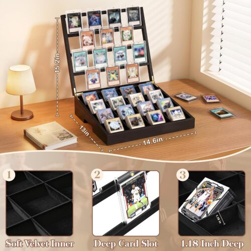 Emfogo 16-Cell Card Sorting Tray with Trading Card Display Stand, Black