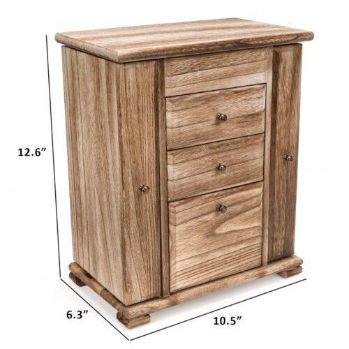 Emfogo Jewelry Box for Women, Rustic Wooden Jewelry Boxes & Organizers with Mirror, 4 Layer Jewelry Organizer Box Display for Rings Earrings Necklaces Bracelets
