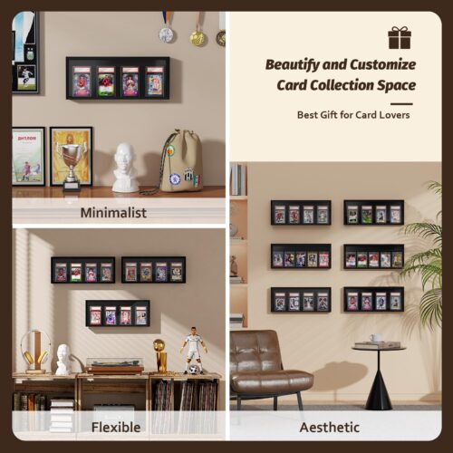 Emfogo Card Display Case, Trading Card Display Frame Wall Mount, Wooden Baseball Card Display Case with Clear View, Graded Sports Card Display for Trading Card Collection