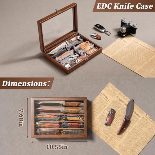 Emfogo Wooden Knife Display Case, Pocket Knife Organizer for Men's Collection & EDC Gear