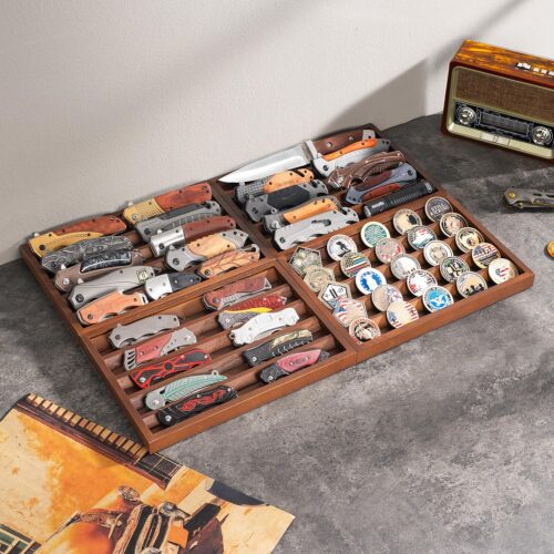 Emfogo Large Pocket Knife Display, EDC Tray Fits Pocket Knives & EDC Flashlight