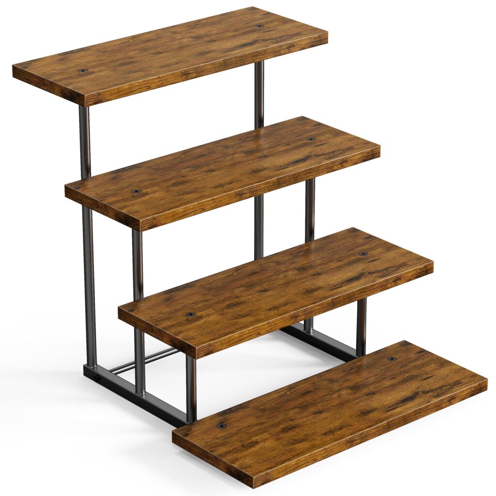 Emfogo Wooden Cupcake Display Stand, 4 Tier Rectangular Tiered Dessert Stands, Cupcake Display Risers for Vendor Booth Dessert Table Party Wood Serving Tray for Cup Cake Cookie Foo