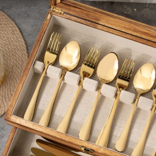 Emfogo Wooden Silverware Storage Box - 2 Layer Carbonized Black