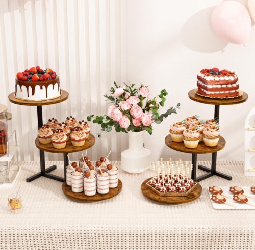 Emfogo 3 Tier Cupcake Tower Stand for 24 Cupcakes, Wooden Tiered Tray Stands, Display Cup Cake Dessert Tower for Party Afternoon Tea, Food Holder Stand for Baby Shower Wedding Birt