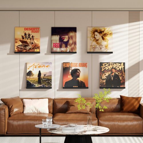 Emfogo Vinyl Record Shelf Wall Mount, 6 Pack Album Record Holder Wall, 12 inch Vinyl Record Storage Shelves Wall, Wood Record Display for Living Room