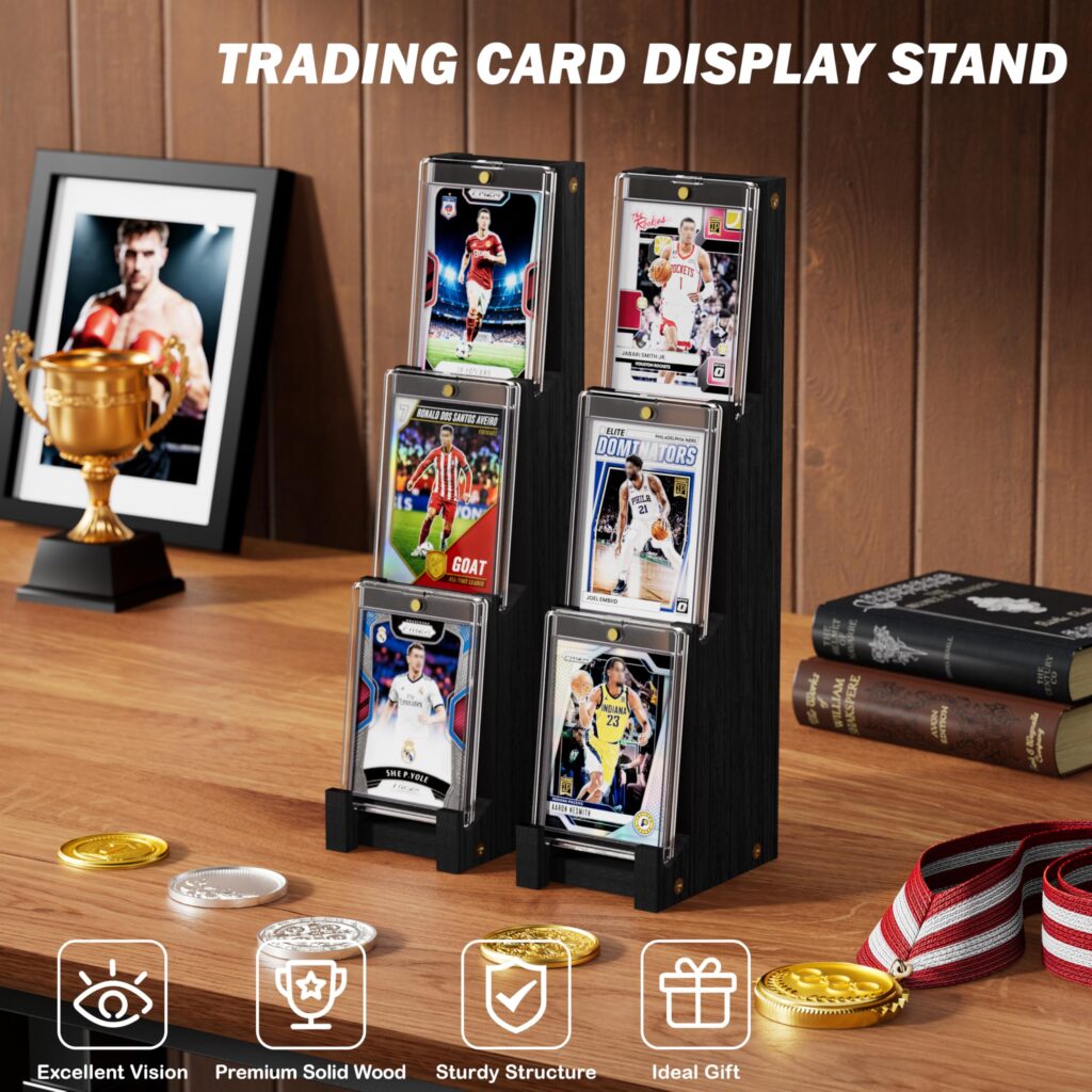 Emfogo Card Display Stand 2 Pack, Wooden 3 Tier Sports Graded Card Display