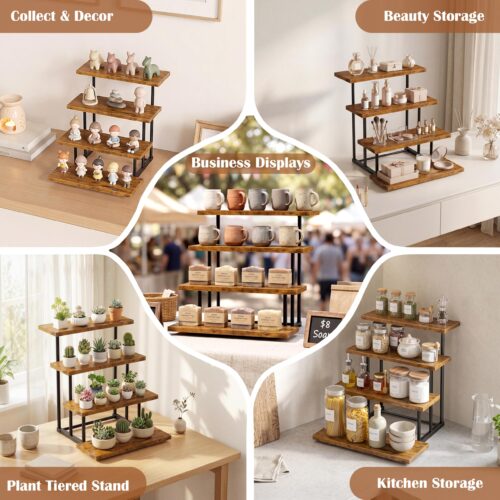 Emfogo Wooden Cupcake Display Stand, 4 Tier Rectangular Tiered Dessert Stands, Cupcake Display Risers for Vendor Booth Dessert Table Party Wood Serving Tray for Cup Cake Cookie Foo