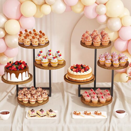 Emfogo 4 Tier Cupcake Stand for 50 Cupcakes, Wooden Round Cupcake Tower Stand, Dessert Display for Wedding Birthday Party Afternoon Tea Rustic Tiered Tray for Cake Cookies Food