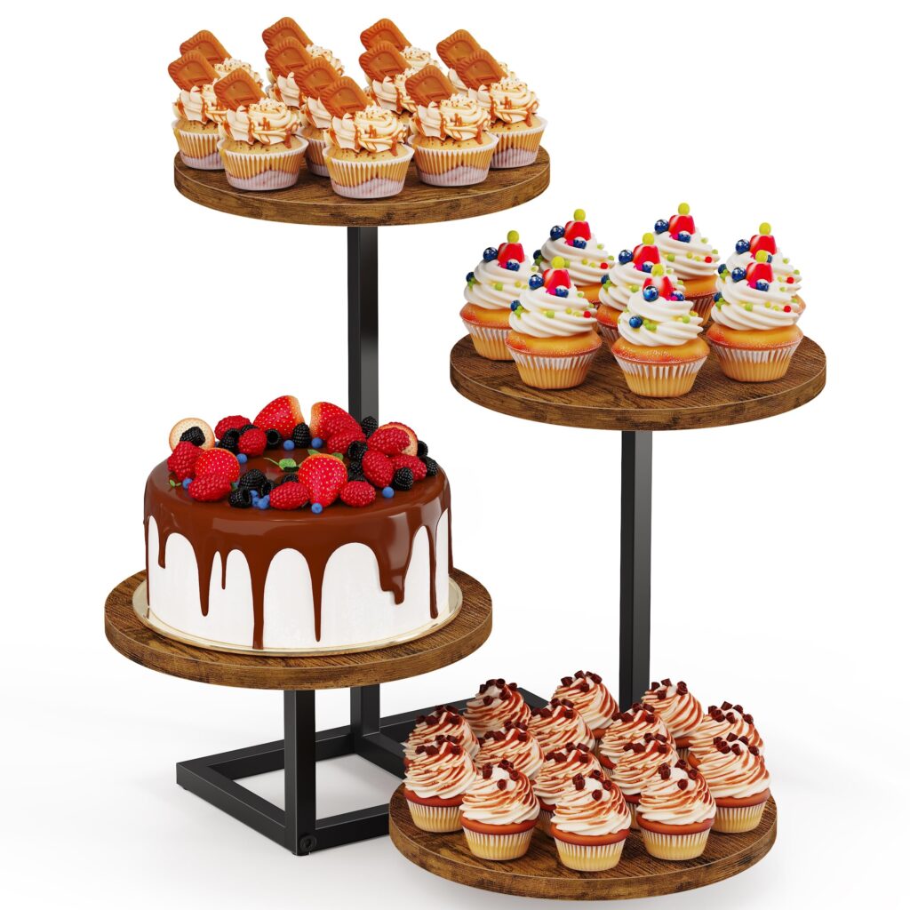 Emfogo 4 Tier Cupcake Stand for 50 Cupcakes, Wooden Round Cupcake Tower Stand, Dessert Display for Wedding Birthday Party Afternoon Tea Rustic Tiered Tray for Cake Cookies Food