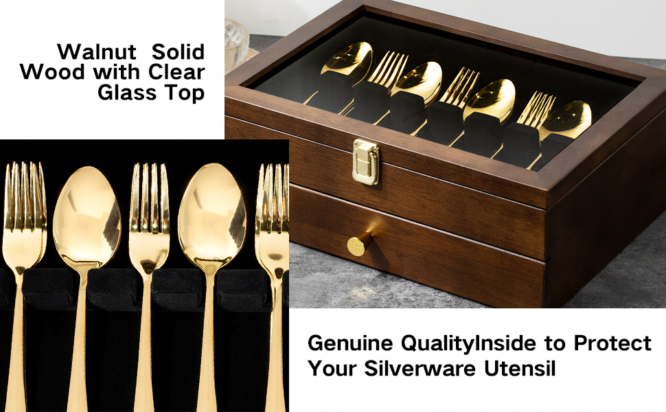 Emfogo Wooden Silverware Storage Box with Drawer, Flatware Organizer for Utensils product details