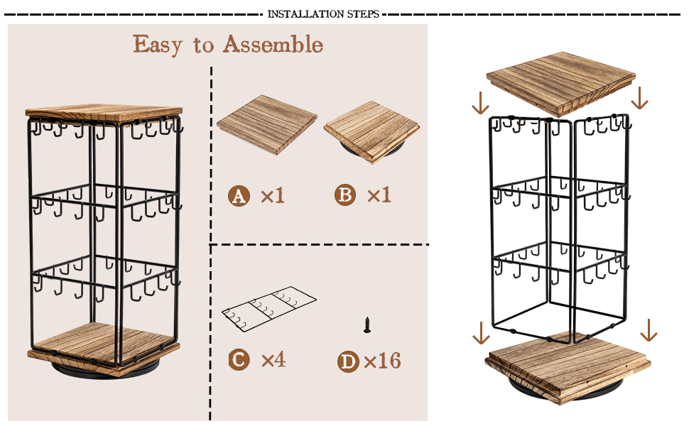 Emfogo Rotating Earring Display Stand, Wooden Jewelry Organizer product details