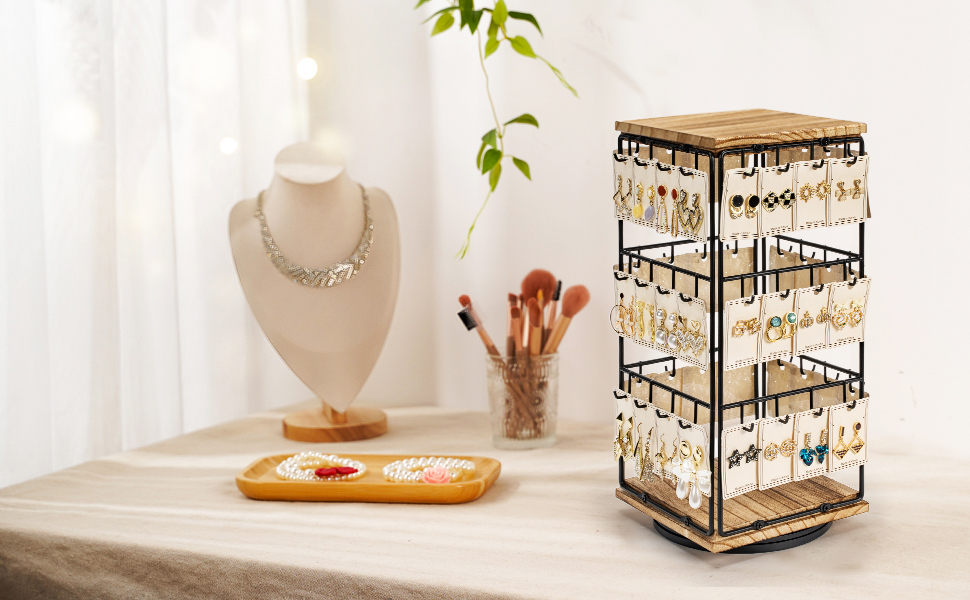Emfogo Rotating Earring Display Stand, Wooden Jewelry Organizer product details