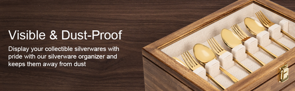 Emfogo Wooden Silverware Storage Box with Drawer, Flatware Organizer for Utensils product details