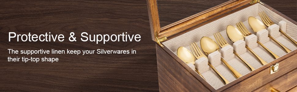 Emfogo Wooden Silverware Storage Box with Drawer, Flatware Organizer for Utensils product details
