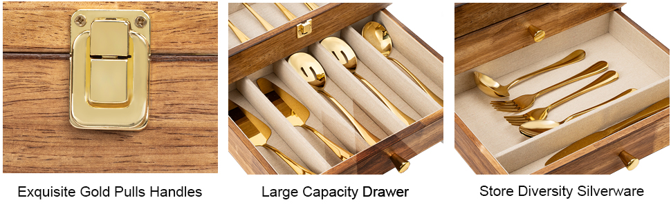 Emfogo Wooden Silverware Storage Box with Drawer, Flatware Organizer for Utensils product details