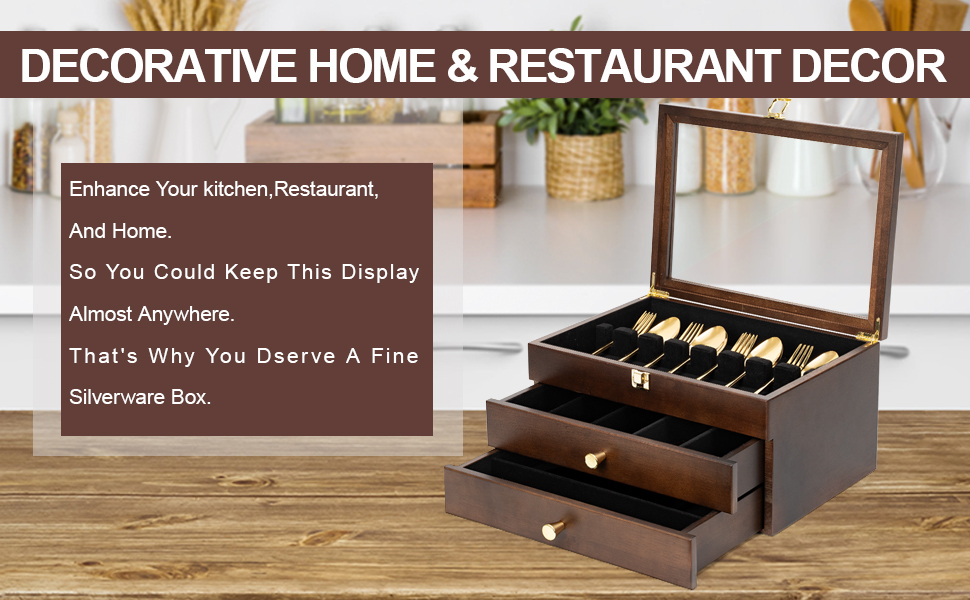 Emfogo Wooden Silverware Storage Box with Drawer, Flatware Organizer for Utensils product details