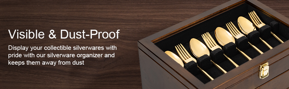 Emfogo Wooden Silverware Storage Box with Drawer, Flatware Organizer for Utensils product details