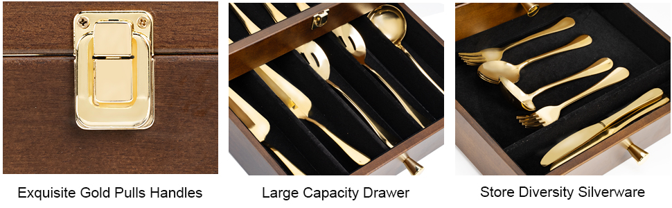 Emfogo Wooden Silverware Storage Box with Drawer, Flatware Organizer for Utensils product details