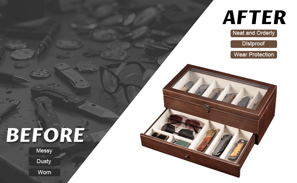 Emfogo Wooden Pocket Knife Display Case, Collector Storage Box for Men product details