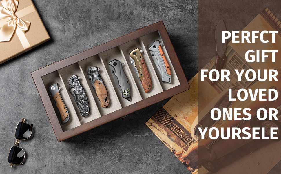 Emfogo Wooden Pocket Knife Display Case, Collector Storage Box for Men product details