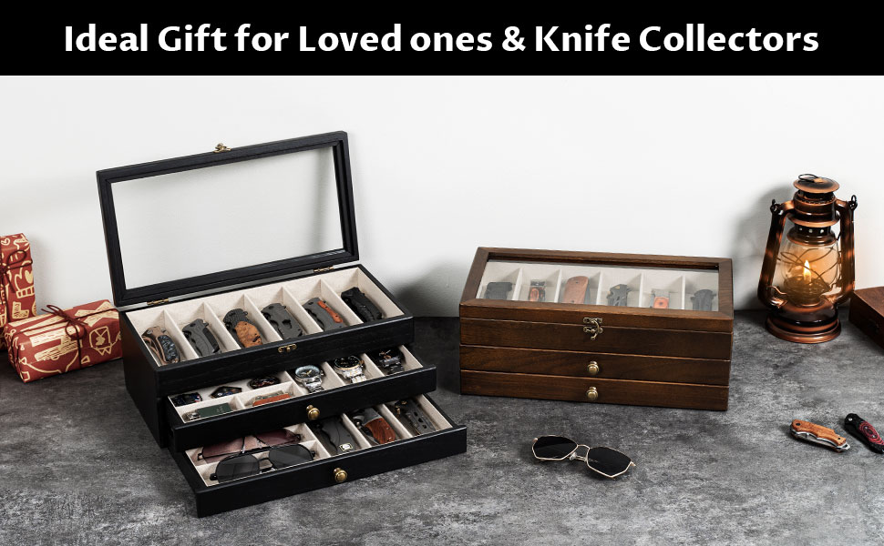 Emfogo Wooden Pocket Knife Display Case, Collector Storage Box for Men product details