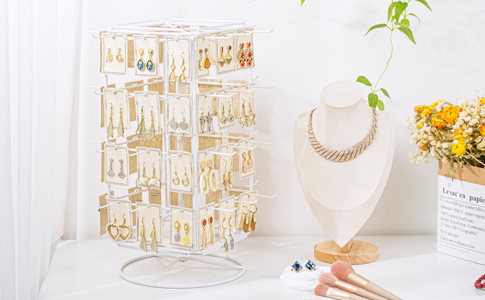 Emfogo Rotating Earring Display Stand, Wooden Jewelry Organizer product details