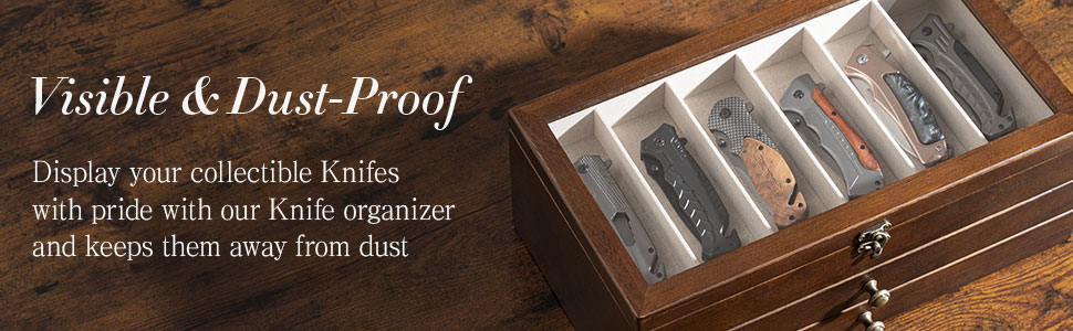 Emfogo Wooden Pocket Knife Display Case, Collector Storage Box for Men product details