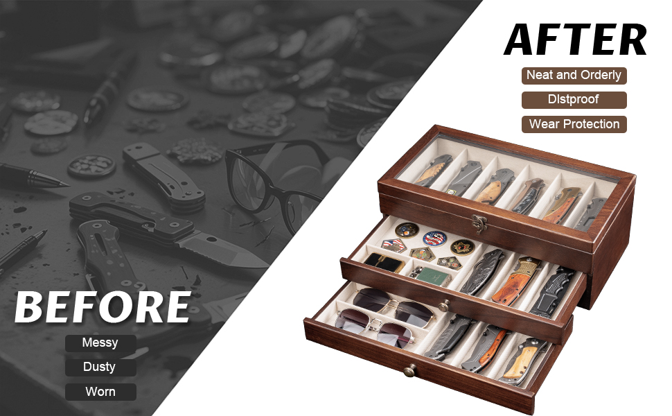 Emfogo Wooden Pocket Knife Display Case, Collector Storage Box for Men product details