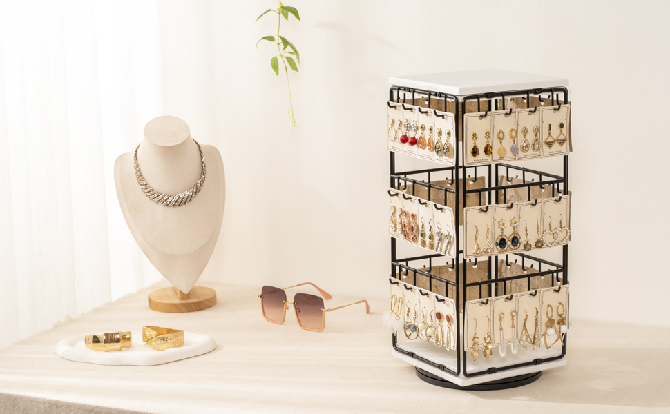 Emfogo Rotating Earring Display Stand, Wooden Jewelry Organizer product details
