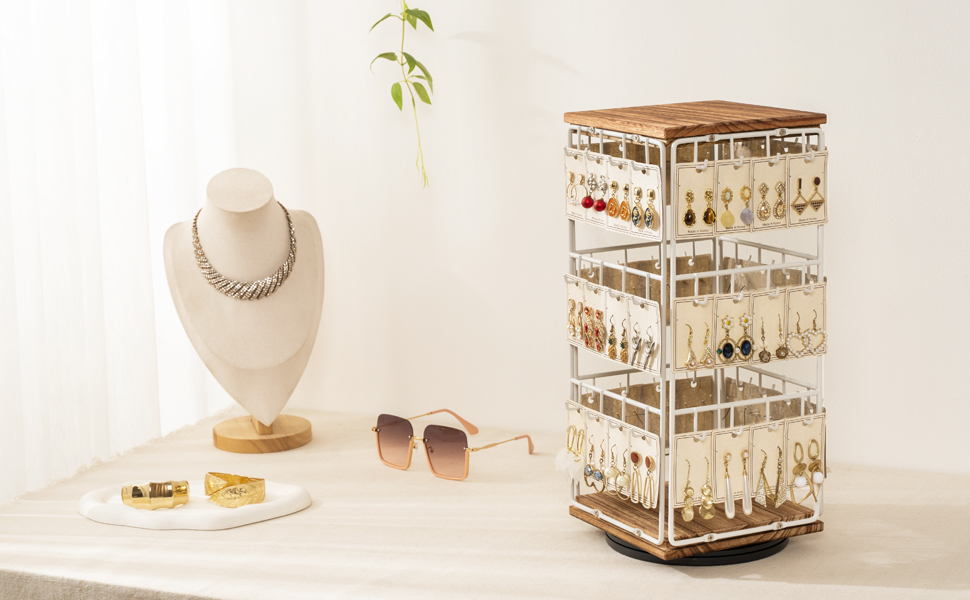Emfogo Rotating Earring Display Stand, Wooden Jewelry Organizer product details