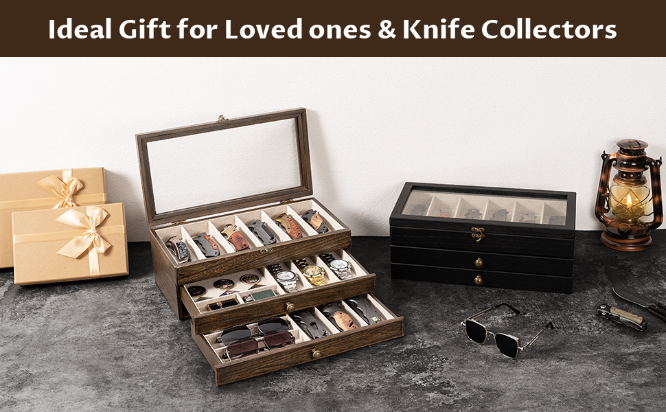 Emfogo Wooden Pocket Knife Display Case, Collector Storage Box for Men product details